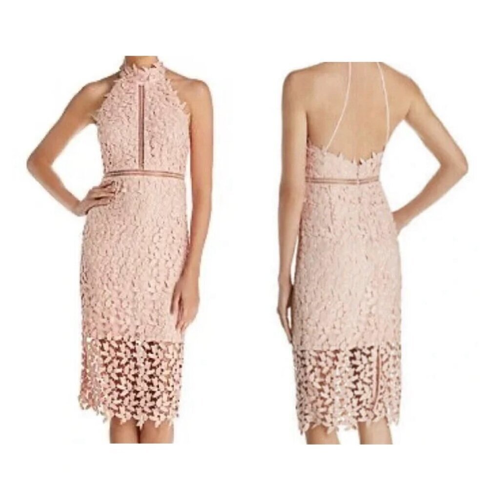 Bardot Light Pink Halter‎ Embroidered Applique Lace Midi Dress Sz M (8)